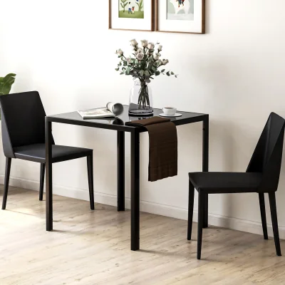 The Range HOMCOM Square Dining Table with Glass Top and Metal Legs - Black