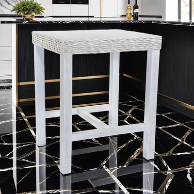 The Range Large Bar Table Whitewash Painted Finish Solid Reclaimed Pine Rattan - Whitewash