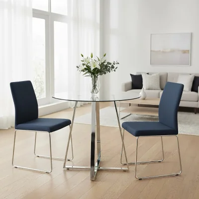 The Range Metropolitan Round Glass Dining Table with Silver Finish Legs - Silver