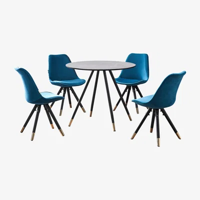 The Range Sofia Dorchester LUX Dining Set with a Table and Chairs Set of 4 - Blue