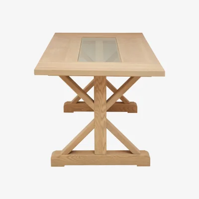 The Range Lyon Washed Grey Oak Wood and Glass Dining Table - Natural