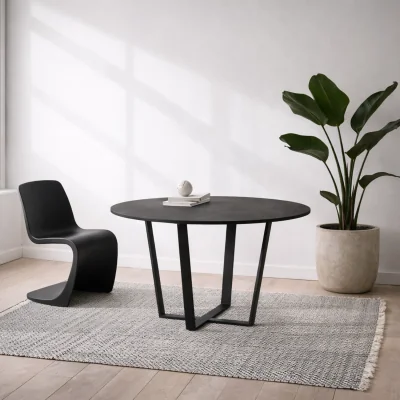 The Range Stovring Marble Effect Round Dining Table with Metal Hairpin Legs - Black