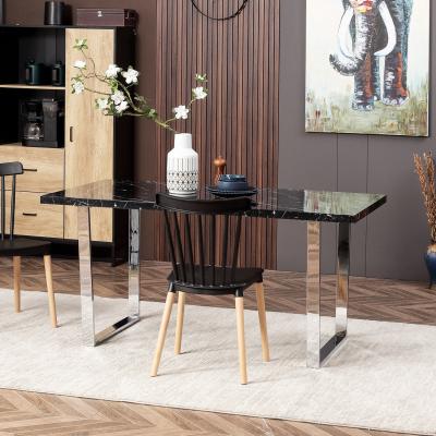 The Range Modern Dining Table with Marble Effect Table Top for Home - Black