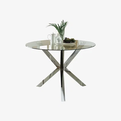 The Range Large Round Clear Tempered Glass Top Dinner Table - Clear