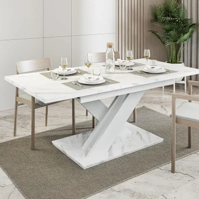 The Range EXTENDABLE DINING TABLE, (WHITE BIANCO MARBLE) - White Bianco Marble