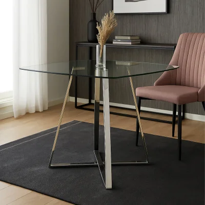 The Range Metropolitan Square Glass Dining Table with Silver Finish Legs - Silver