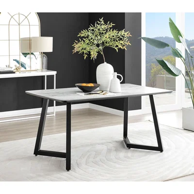 The Range Carson 160cm White Marble Large Dining Table with Black Legs - White