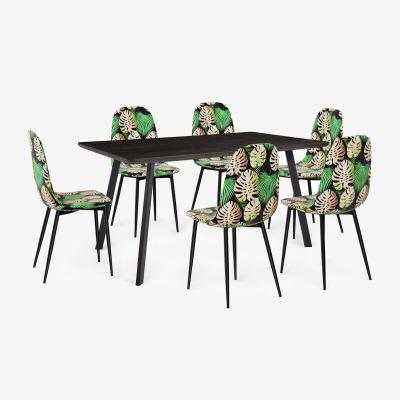 The Range Wood Effect Dining Table with 6 Palm Print Chairs Set - Brown & Black
