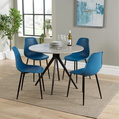 The Range Aspen 100cm Round dining table With Four Plastic Curve Chair Set - Blue