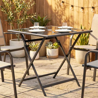The Range Outsunny Folding Patio Dining Table for 6 Rectangular Glass Top - Black