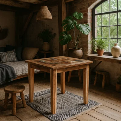 The Range Seattle Reclaimed Wood Small Square Dining Table by Wyld Haus - Brown