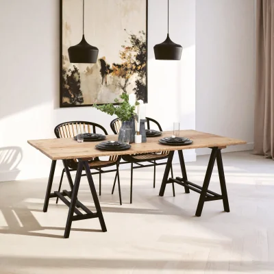 The Range Hampstead Pine Wood And Iron Dining Table - Natural