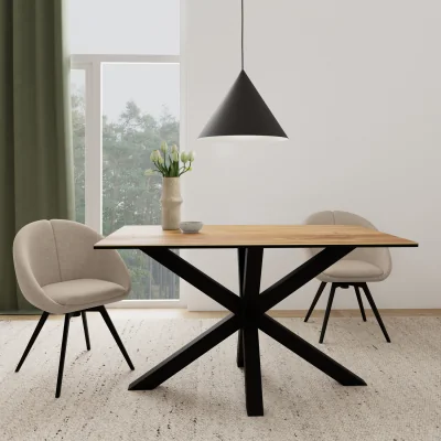 The Range Heaven Dining Table with Wild Oak Ceramic Glass Top in Black 135x80cm - Wild Oak