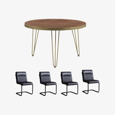 The Range Dallas Dark Mango Round Solid Wood Dining Table 4 Seats Set With 4 Chairs - Dark Wood