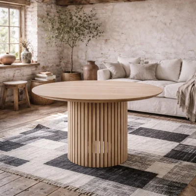 The Range Nakskov Round Dining Table Pigmented Panelled Base - Neutral