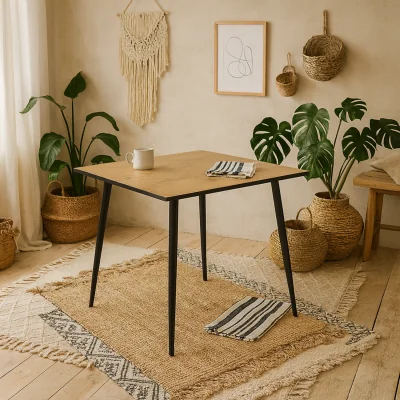 The Range Venice Square 4 Seater Dining Table Wild Oak Effect Top Hairpin Legs - Natural