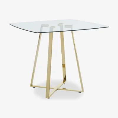 The Range Metropolitan Square Glass Dining Table with Gold Finish Legs - Gold