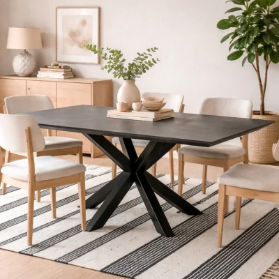 The Range Perth 168cm Black Ceramic Extendable Dining Table with Industrial Metal Legs - Black