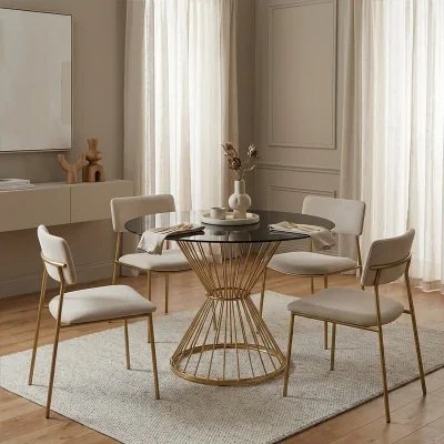 The Range Anzio Hourglass Dining Table with Black Glass And Gold Base - Gold