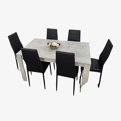 The Range Kosy Koala Stone grey effect dining table with leather chairs - Stone Grey / LeatherMDF