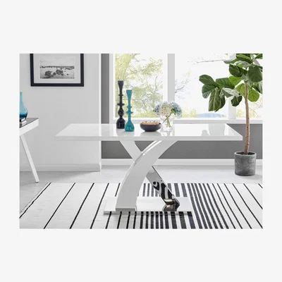 The Range Atlanta Chrome Metal And White High Gloss 6 Seater Dining Table - White