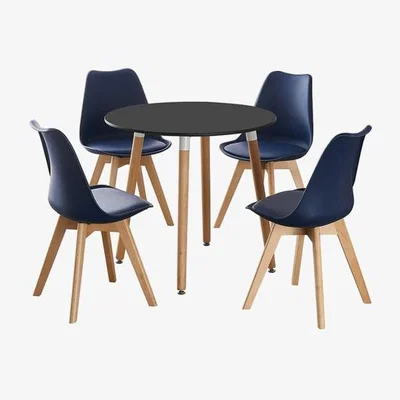 The Range Round Lorenzo Dining Set includes a Table and Dining Chairs Set of 4 - Blue