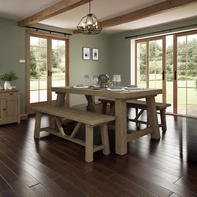 The Range FWStyle Saltash 1.6M Solid Reclaimed Pine Fixed Top Dining Table - Natural Pine