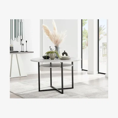 The Range Adley GREY Matte Concrete and Black Metal Round Storage Dining Table - Grey