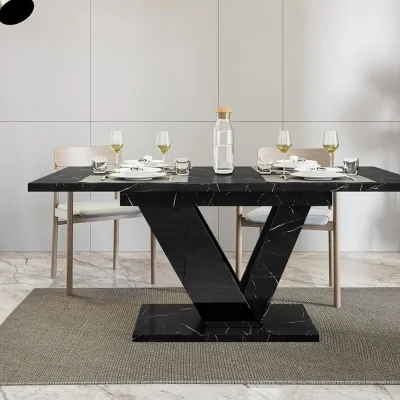 The Range EXTENDABLE DINING TABLE WITH MARBLE EFFECT, ROYAL MARBLE BLACK  - Royal Marble Black