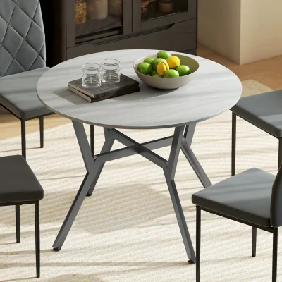 The Range HOMCOM Dining Table with Round Top, Steel Legs - Grey