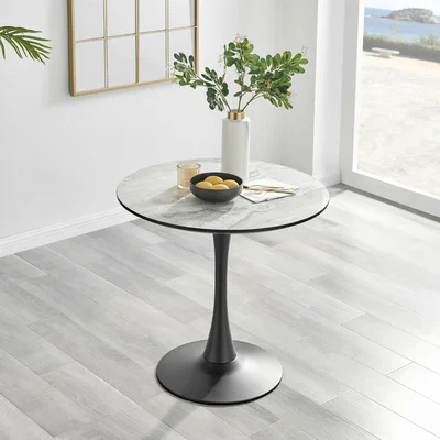 The Range Elina Round 2 Seater White Marble Pedestal Dining Table - Whtie Marble Effect