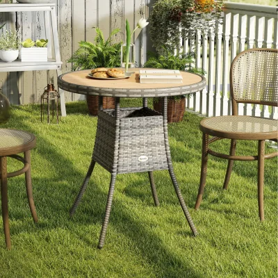 The Range Outsunny Slatted Wood-plastic Composite Top Rattan Dining Table - Natural wood finish / 70cm