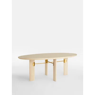 Soho Home Celena Oval Dining Table, Bleached Oak & Brass