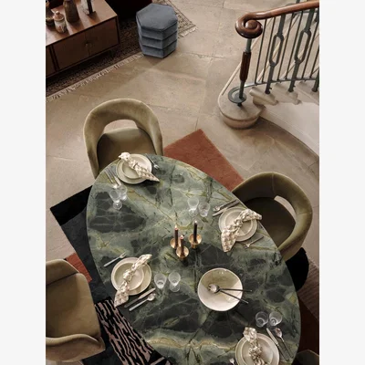 Soho Home Murcell Oval Dining Table, Brazilian Green Marble, Prominent
