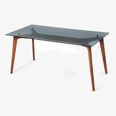 Sazy Piet Tempered Glass Dining Table, Wood