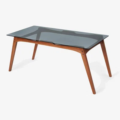Sazy Georges Glass Dining Table, Wood