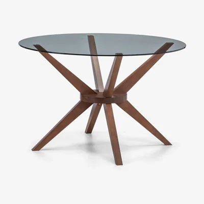 Teddy Beau Julain Bowen Chester Round Glass Dining Table in Walnut