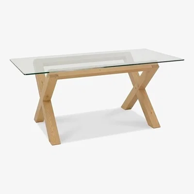 Teddy Beau Bentley Turin Glass Light Oak Rectangular Dining Table