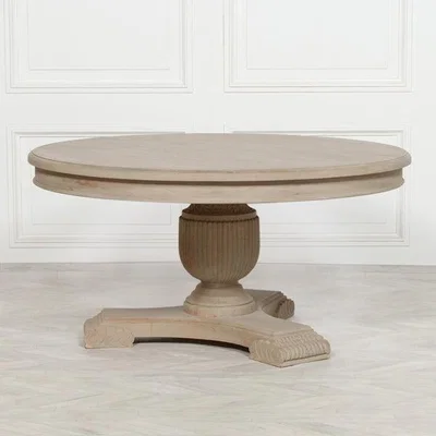 Teddy Beau Maison Reproductions Rustic Wooden Dining Table / Brown / Round, Triple Base
