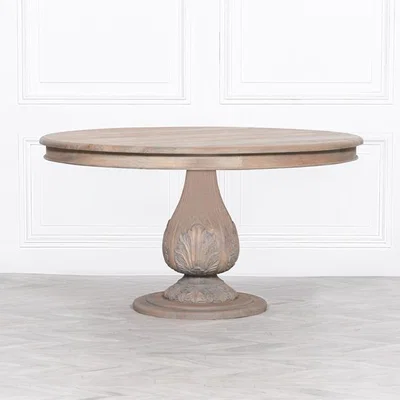 Teddy Beau Maison Reproductions Light Wooden Round Pedestal Acorn Dining Table / Brown / Small