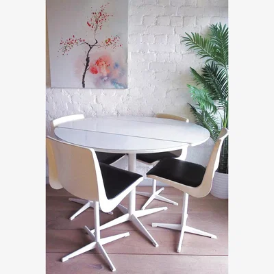 Urban Outfitters Urban Renewal Vintage 1970s Steelux London Drop Leaf Table & 4 Chairs - White 73cm x 106cm x 106cm at Urban Outfitters