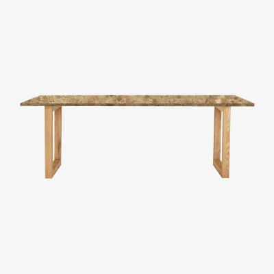 Vivense Lycia 6-8 Seat Marble Fixed Dining Table, Natural & Light Wood
