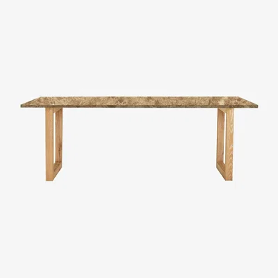 Vivense Lycia 6-8 Seat Marble Fixed Dining Table, Natural & Light Wood