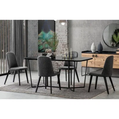 Vivense Loft Fixed Dining Table, 95 x 176 cm, Black