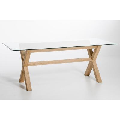 Vivense Gle 4-6 Seater Glass Dining Table, Light Wood