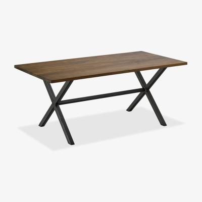 Vivense Duhon 6-8 Seat Fixed Dining Table, Dark Wood & Black