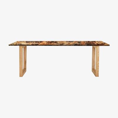 Vivense Lycia 4 Seat Marble Fixed Dining Table, Natural & Light Wood