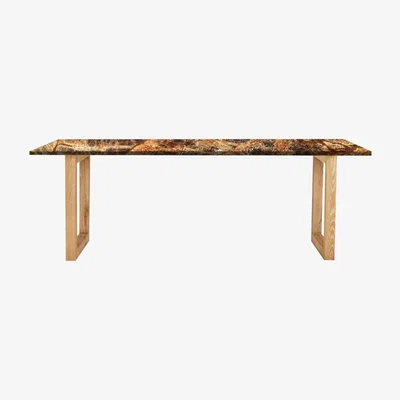 Vivense Lycia 4 Seat Marble Fixed Dining Table, Natural & Light Wood