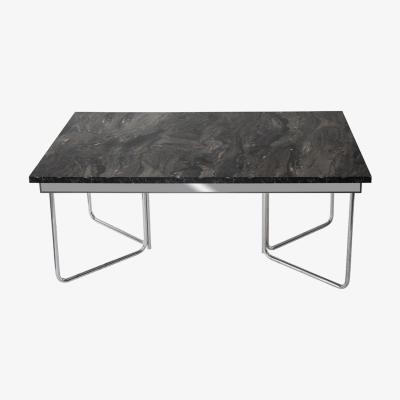 Vivense Huesca 4-6 Seat Fixed Dining Table, Black (Marble Effect) & Chrome