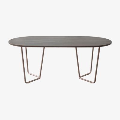 Vivense Etna 4-6 Seat Fixed Dining Table, Dark Wood & Chrome